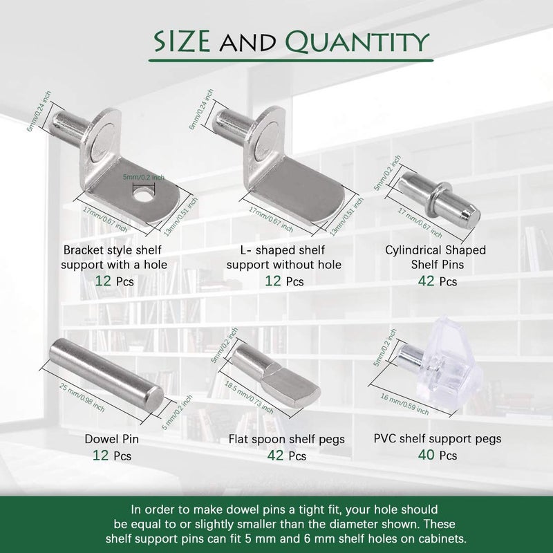 Keadic 160Pcs Nickel Plated Shelf Pegs Shelves Pins Kit, 5 Styles Hardware Heavy Duty Shelf Pin Cabinet Furniture Shelf Pins Support Bracket Pegs Cabinet Support Shelf Pins for Furniture (5mm & 6mm) - Image 4